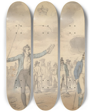 Triptych art skateboard deck of Samuel De Wilde The Satirist_1 by Samuel de Wilde (1751-1832)