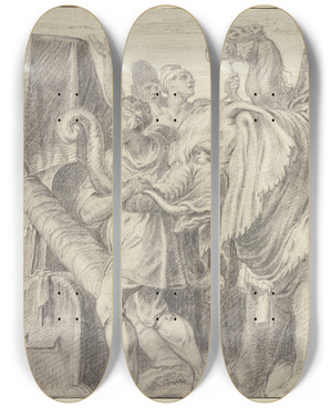 Triptych art skateboard deck of Abraham Van Diepenbeeck The Adoration Of The Kings_2 by Abraham Van Diepenbeeck (1596-1675)