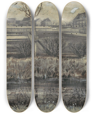 Triptych art skateboard deck of Vincent Van Gogh Nursery On Schenkweg by Vincent van Gogh (1853-1890)
