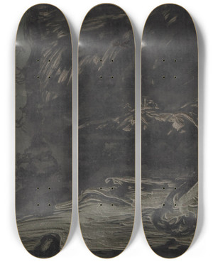 Triptych art skateboard deck of Jn Novk Krajina S Tovrou Lino by Jan Novak (1921-1944)