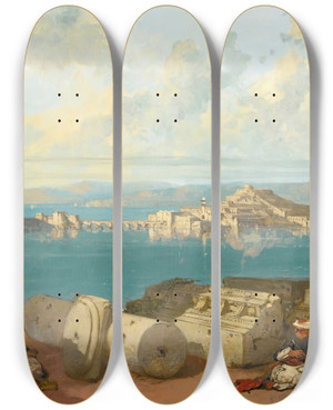 Triptych art skateboard deck of David Roberts Sidon Looking Towards The Range Of Lebanon by David Roberts (1796-1864)