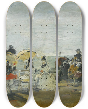 Triptych art skateboard deck of Eugne Boudin Scne De Plage Trouville_2 by Eugene Boudin (1824-1898)