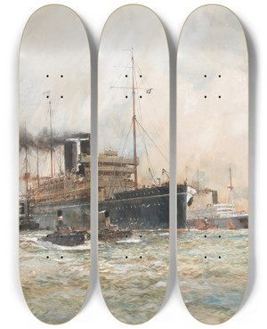 Triptych art skateboard deck of Charles Edward Dixon The Lady Shes A Liner by Charles Edward Dixon (1872-1934)