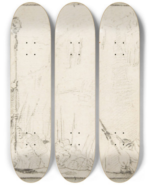 Triptych art skateboard deck of Giovanni Battista Tiepolo Soldier In Front Of General Holding Up A Decapitated Head On A Staff by Giovanni Battista Tiepolo (1696-1770)