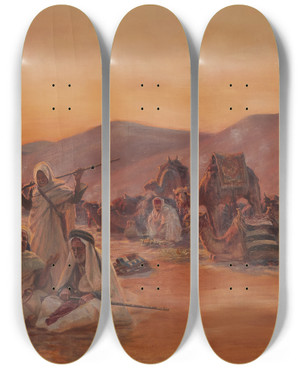 Triptych art skateboard deck of Otto Pilny Bedouin Camp by Otto Pilny (1866-1936)
