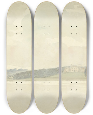 Triptych art skateboard deck of Samuel Davis River Scene With A Country House In Distance by Samuel Davis (1757-1819)