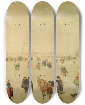 Triptych art skateboard deck of Hendrick Avercamp A Scene On The Ice by Hendrick Avercamp (1585-1634)