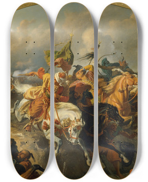 Triptych art skateboard deck of Karl Von Blaas Die Schlacht Bei Zenta 1697 by Karl Von Blaas (1815-1894)