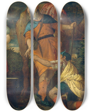 Triptych art skateboard deck of Paolo Veronese Rebecca At The Well by Paolo Veronese (1528-1588)