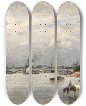 Triptych art skateboard deck of Stanislas Lpine Le Pont Dausterlitz Au Quai De La Rape Paris by Stanislas Lepine (1835-1892)