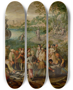 Triptych art skateboard deck of Joachim Beuckelaer The Miraculous Draught Of Fishes by Joachim Beuckelaer (1530-1574) Triptych art skateboard deck of Joachim Beuckelaer The Miraculous Draught Of Fishes by Joachim Beuckelaer (1530-1574)