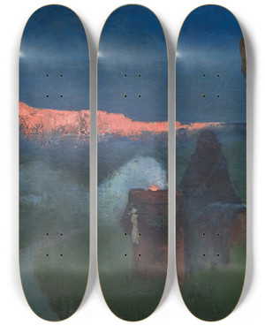 Triptych art skateboard deck of Marian Wawrzeniecki Impression Of Gloomy Thoughts by Marian Wawrzeniecki (1863-1943)