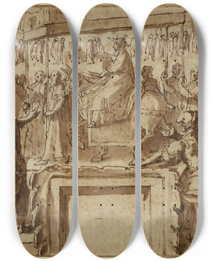 Triptych art skateboard deck of Cesare Nebbia Saint Charles Borromeo Entering The Town Of Pavia by Cesare Nebbia (1536-1622)
