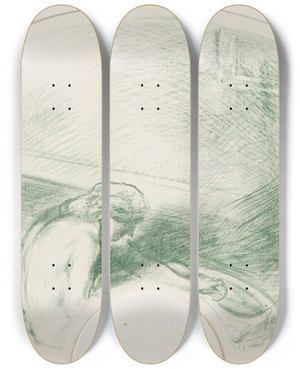 Triptych art skateboard deck of Charles Haslewood Shannon The Bath_1 by Charles Haslewood Shannon (1863-1937)
