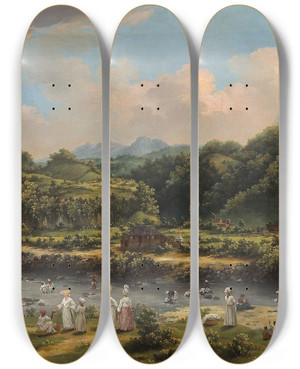 Triptych art skateboard deck of Agostino Brunias View On The River Roseau Dominica by Agostino Brunias (1730-1796)