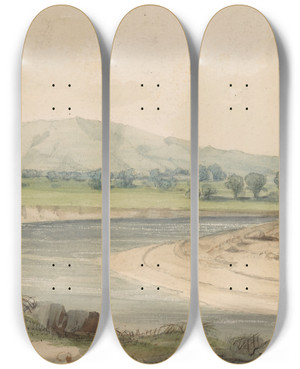 Triptych art skateboard deck of John Mix Stanley Milk River And Panthermountain by John Mix Stanley (1814-1872)