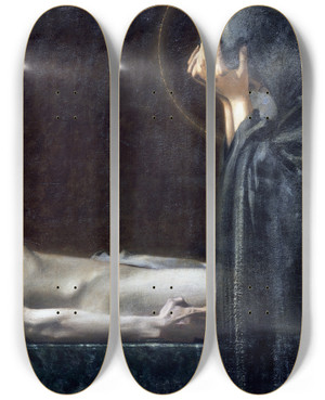 Triptych art skateboard deck of Franz Von Stuck Piet by Franz Von Stuck (1863-1928)