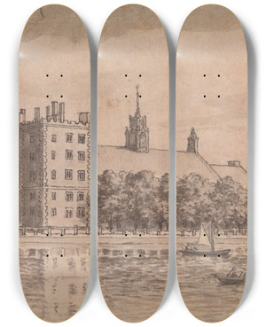 Triptych art skateboard deck of Samuel Wale Lambeth Palace by Samuel Wale (1721-1786)