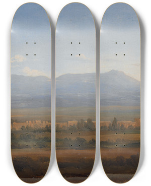 Triptych art skateboard deck of Gustaf Wilhelm Palm View From The Albano Mountains Study by Gustaf Wilhelm Palm (1810-1890)