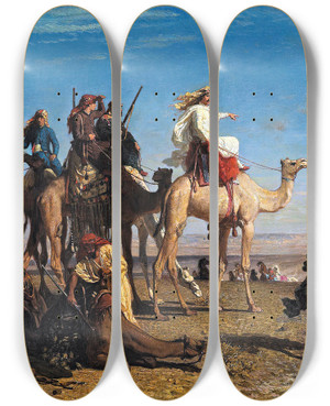 Triptych art skateboard deck of Lonadolpheauguste Belly Gazelle Hunt In Egypt by Lon-Adolphe-Auguste Belly (1827-1877)