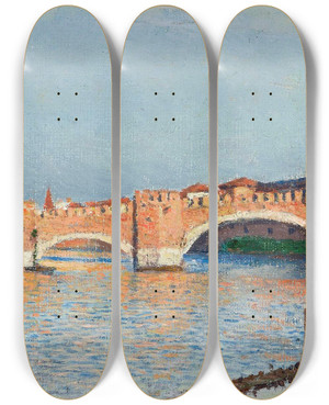 Triptych art skateboard deck of Aleksander Gierymski Scaliger Bridge In Verona by Aleksander Gierymski (1850-1901)