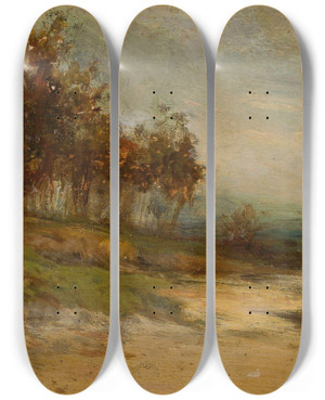 Triptych art skateboard deck of Zygmunt Sidorowicz Landscape With A Bunch Of Trees by Zygmunt Sidorowicz (1846-1881)