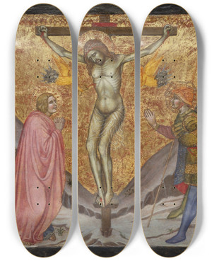 Triptych art skateboard deck of Taddeo Di Bartolo The Crucifixion by Taddeo di Bartolo (1362-1422)
