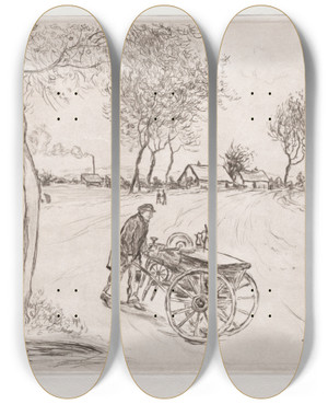 Triptych art skateboard deck of Jean Franois Raffalli The Knifesharpener by Jean Francois Raffaelli (1850-1924)