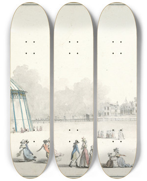 Triptych art skateboard deck of Louis Belanger Vue Du Pavillon Rig Dans Green Park Afin De Prsenter Le Sige De Gibraltar Par John Singleton Copley by Louis Belanger (1756-1816)