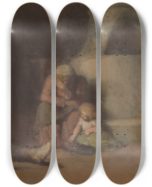 Triptych art skateboard deck of Leopold Horovitz Figural Composition by Leopold Horovitz (1839-1917)