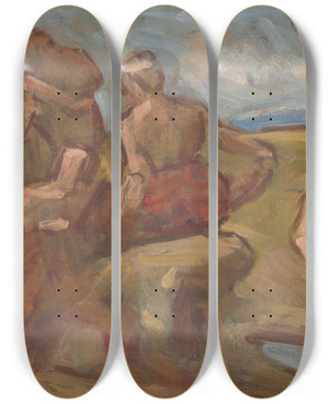 Triptych art skateboard deck of Milan Thomka Mitrovsk Sketch Of Composition With Bathing People by Milan Thomka Mitrovsky (1875-1943)