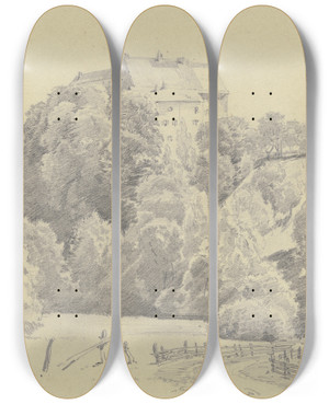 Triptych art skateboard deck of Fritz Bamberger Starnberg by Fritz Bamberger (1814-1873)