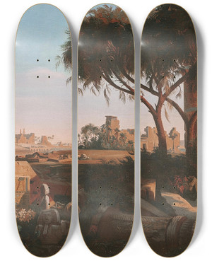 Triptych art skateboard deck of Johann Jakob Frey Karnak by Johann Jakob Frey (1813-1865)