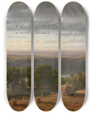 Triptych art skateboard deck of Worthington Whittredge Landscape With Haywain by Worthington Whittredge (1820-1910)