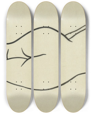 Triptych art skateboard deck of Ananda K Coomaraswamy Reclining Nude Woman_5 by Ananda K Coomaraswamy (1877-1947)