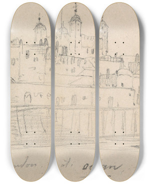 Triptych art skateboard deck of Nicaise De Keyser Interior Of A Church_2 by Nicaise De Keyser (1813-1887)