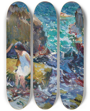 Triptych art skateboard deck of Joaqun Sorolla Children On The Shore Jvea by Joaquin Sorolla (1863-1923)