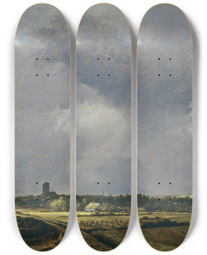 Triptych art skateboard deck of Jacob Van Ruisdael View Of Naarden by Jacob Van Ruisdael (1628-1682)