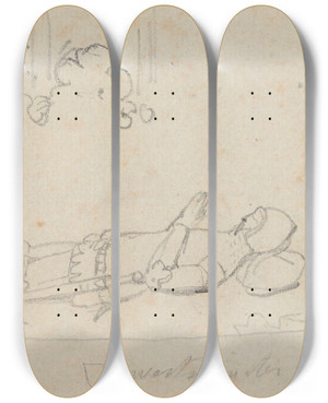 Triptych art skateboard deck of Nicaise De Keyser Two Tombs In Westminster Abbey by Nicaise De Keyser (1813-1887)