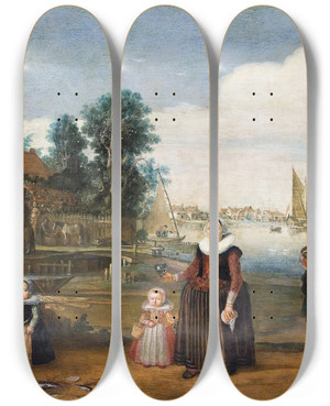 Triptych art skateboard deck of Arent Arentsz Cabel Portrait Of A Family by Arent Arentsz Cabel (1585-1631)