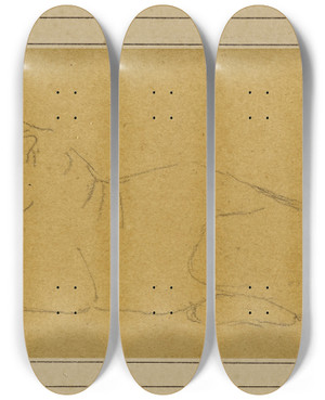 Triptych art skateboard deck of Antoinelouis Barye Tigre De Profil Couch Gauche by Antoine-Louis Barye (1796-1875)
