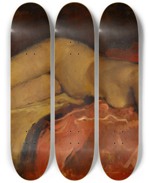 Triptych art skateboard deck of George Hendrik Breitner Reclining Nude_2 by George Hendrik Breitner (1857-1923)