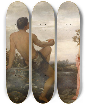Triptych art skateboard deck of Eduard Lebiedzki Urteil Des Paris by Eduard Lebiedzki (1862-1915)