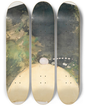 Triptych art skateboard deck of Edgar Degas Singer In A Parisian Garden Caf by Edgar Degas (1834-1917)