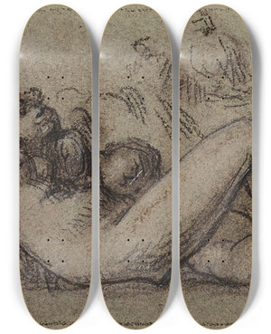Triptych art skateboard deck of Pierrepaul Prudhon La Nuit by Pierre-Paul Prud'hon (1758-1823)