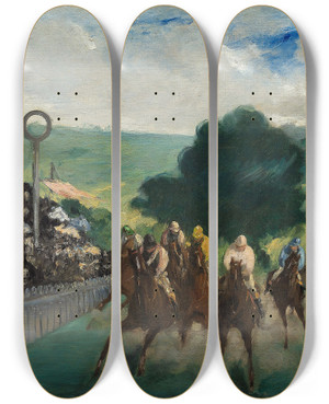 Triptych art skateboard deck of Douard Manet The Races At Longchamp by douard Manet (1832-1883)