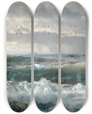 Triptych art skateboard deck of William Trost Richards Surf On Rocks by William Trost Richards (1833-1905)
