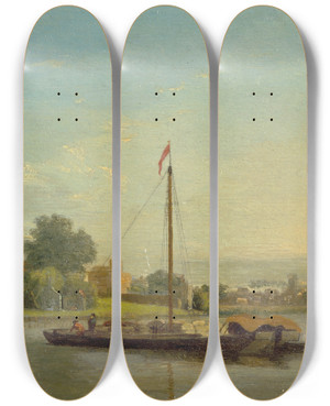 Triptych art skateboard deck of Samuel Scott Popes Villa Twickenham by Samuel Scott (1697-1772)