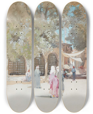 Triptych art skateboard deck of Francis Hopkinson Smith A Turkish Street Scene by Francis Hopkinson Smith (1838-1915)