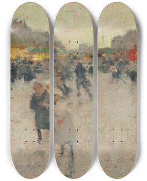 Triptych art skateboard deck of Luigi Loir Fte De La Place Du Trne Paris by Loir Luigi (1845-1916)